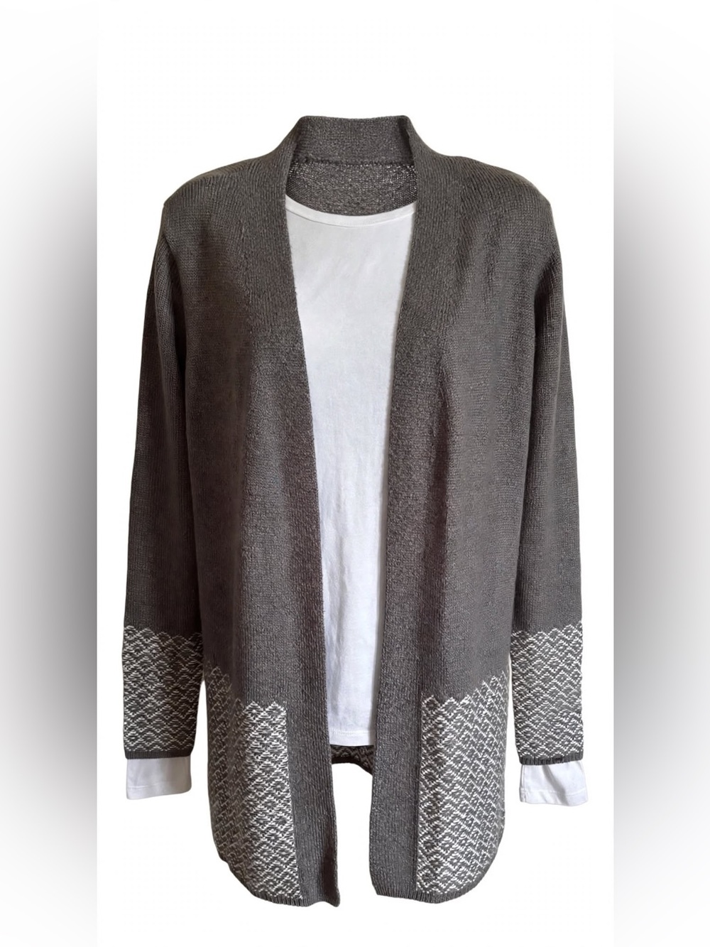 Old Navy XL Gray & White Chevron Open Front Long Cardigan - Soft Cozy
